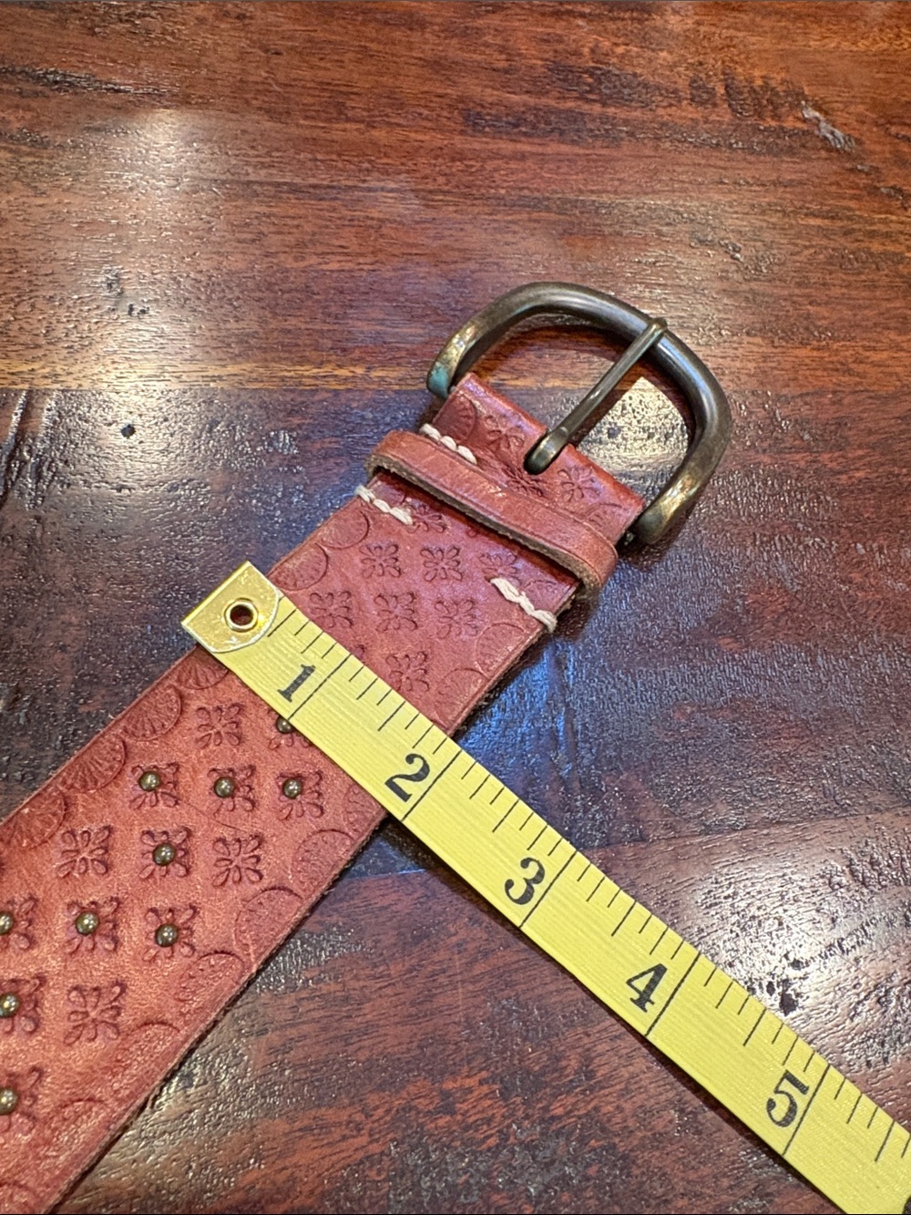 Vintage Lauren Ralph Lauren Brown Leather Western Studded Embossed Belt sz Large - Picture 14 of 16